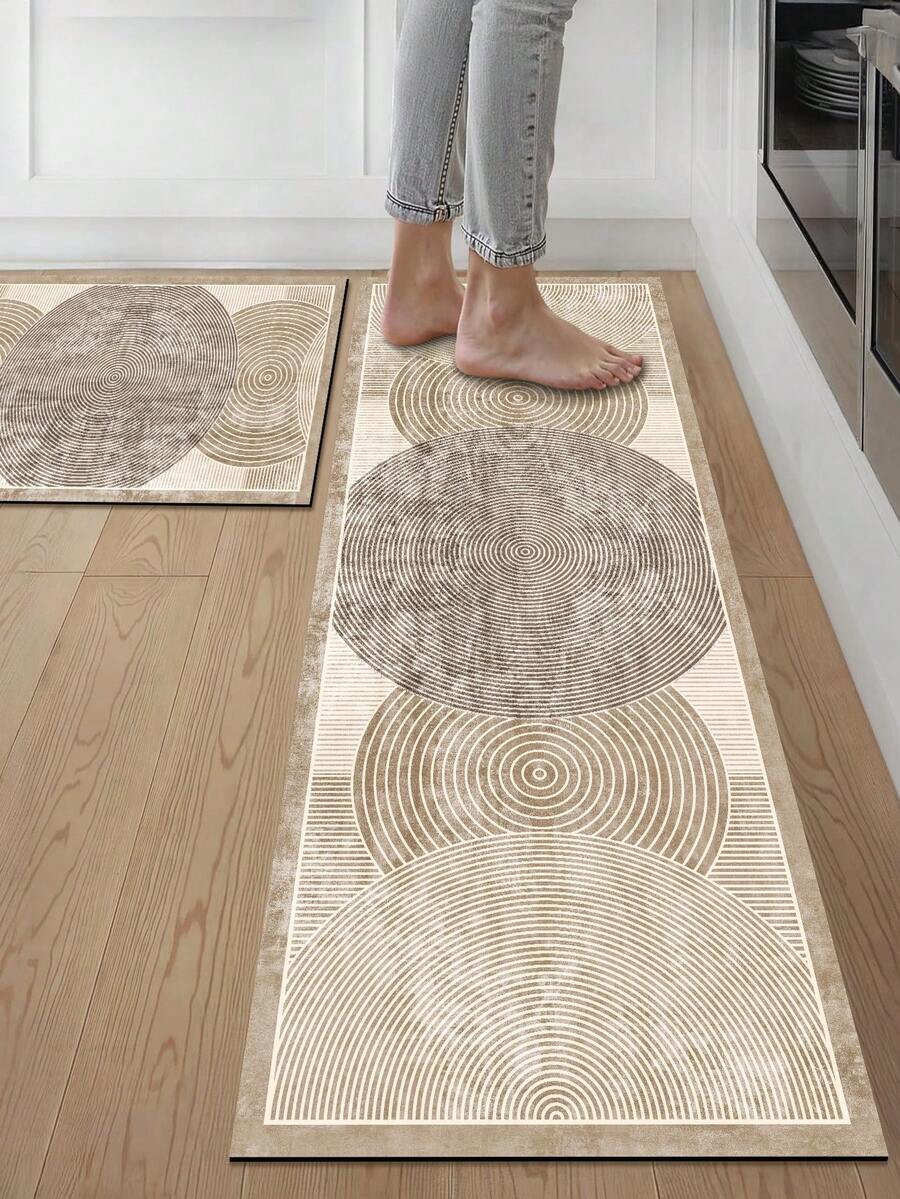 1pc Rubber Kitchen Mat, Colorful Geometric Print Pattern, Nordic Luxury Style Kitchen Rug, Long Runner Laundry Room Carpet, Thick Fabric With Comfortable Foot Feel, Easy Care Machine Washable, Practical Entryway Doormat Home Decor, Suitable For Dining Room, Kitchen, Laundry Room, Indoor Entrance, Great Gift For Autumn/Winter - Apricot - View 1