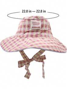 1 pieza Sombrero de sol de mujer de doble cara a cuadros, sombrero de ala ancha con protección UV para playa/viaje/pesca con decoración de lazo - multicolor - Ver 3