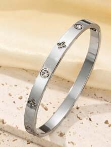 Nhẫn thép không gỉ mới năm 2026, thiết kế đa dạng (chữ số La Mã, cỏ bốn lá, đá quý, v.v.), phụ kiện sang trọng tiện dụng cho người đi làm, có thể đeo chồng lên nhau, không gây dị ứng, thiết kế độc đáo, quà tặng ngày lễ. - Bạc 5 - Xem 6