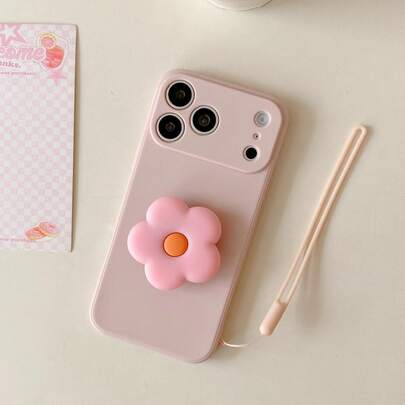 1 pieza Funda de teléfono minimalista con flor anti-caída + cordón de silicona, funda de teléfono de silicona líquida de unicolor apta para Samsung, Apple, Honor, y otros teléfonos