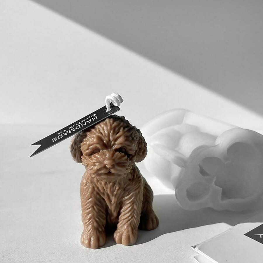 Cute Creative Teddy Dog Scented Candle, Gypsum Resin Mold, Handmade Soap, Baking Silicone Mold - White - View 1