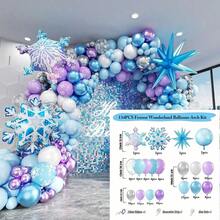 Bộ trang trí cổng bóng bay chủ đề Frozen, nhiều màu sắc kim tuyến, bóng bay hình bông tuyết màu xanh dương, tím, bạc, trắng bằng cao su và giấy bạc, thích hợp cho tiệc mừng em bé theo chủ đề Xứ sở mùa đông, tiệc sinh nhật, trang trí theo chủ đề Công chúa Frozen. - Pha trộn màu sắc - Xem 12