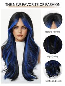 Peluca sintética ondulada de 32 pulgadas con efecto ombré, peluca rizada resistente al calor para uso diario, fiestas y cosplay - Resaltar azul - Ver 9