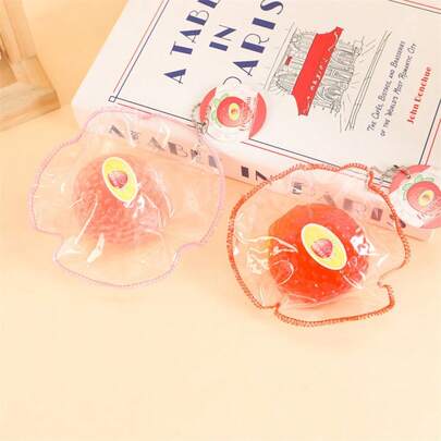 2个/套 透明草莓挤压玩具，缝纫线挤压减压弹力逼真水果挤压玩具，颜色随机