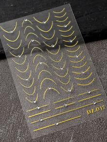 2PCS Gold Silver French-Style Nail Stickers With Rhinestones Curved Lines Design Slider Nail Art Decals DIY Manicure Accessories Tool Nail Supplies - Multicolor - View 7