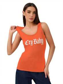 Plus Size-Women's Fashionable Summer Yoga Old England Tank Top - Slim Fit, Breathable, Soft - Women's Casual Sports Sleeveless Shirt (Black, Pink, Orange)-1XL-5XL - Orange - View 6