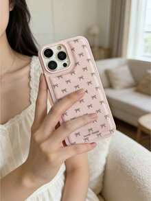 粉色蝴蝶结皮革纹理手机壳，适用于苹果17、17 Pro、17 Pro Max、16 Pro Max、16 Pro、16、11、12、13、14、15、12 Pro Max、13 Pro Max、14 Pro Max、15 Pro Max，苹果手机保护套 - 粉色 - 查看 4