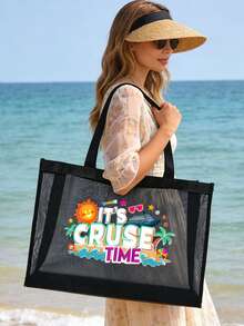 Cruise Time Ship Pattern Letter Printed Mesh Bag, Storage Bag, Toilet Bag, Large Capacity Handbag, Girl's Gift, Mother's Day Gift, Lightweight Foldable Storage Bag, Suitable For Personal Travel Cosmetics Storage, Easy To Clean, Travel Toilet Bag, Birthday Gift, Travel Makeup Tool, Teacher's Gift, Lover's Gift, Birthday Gift, Travel Essential, Dormitory Essential, Meeting Daily Travel Needs, , Birthday Gift,Birthday Gift, Mother's Day Gift, Graduation Season, Wedding Anniversary - Multicolor - View 6