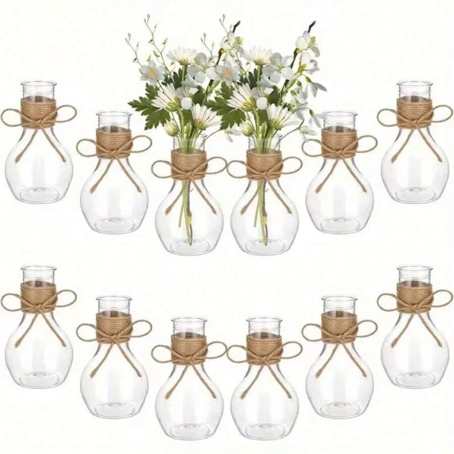 Retro Plastic Vase, Mini Round Bulb Plant Container, Suitable For Wedding Table Decor, Planting Lilies And Avocado, Applicable For Receptions, Home Decor And Holiday Parties, Durable And Easy To Clean, Great For Home, Events, Office Decor, Housewarming Gifts, Room Decor, Glass Vase