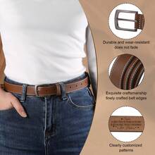 1pc Personalized Handmade Leather Belt, Custom Engraved Pattern Belt For Men & Women, Adjustable Unisex Carved Waist Belt, Valentine's Day Gift For Boyfriend Girlfriend, Anniversary Wedding Groom Gift, Birthday Graduation Present For Him Her, Unique Couple Gift, Family Keepsake Fashion Accessory - Multicolor - View 10