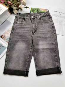 Women's Pocket Washed Stretchy Skinny Cycling Jeans - Màu Xám nhạt - Xem 12
