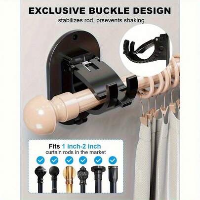 2/4/6/8个装，浴室窗帘挂钩，窗帘支架，窗帘杆夹，ABS材质，防水且粘性强，可钻孔安装，配有螺丝，是理想的家居收纳用品。