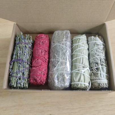 Perfect Smudge Stick Set Includes White Sage, Dragon's Blood, Rosemary, Lavender, Eucalyptus Leaves, For Home Fragrance, Aromatherapy, Yoga And Other Ritual Applications, Holiday Gift