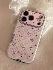 Minimalist Fashion Rhombus Striped Bow Tie Phone Case Suitable For IPhone 17 16 15 14 13 12 11 - Pink - View 2