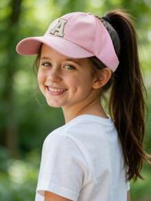 1pc A-Z Letter Backless Ponytail Baseball Cap, Girl Fashion Sports Sun Protection Hat - Pink - View 3