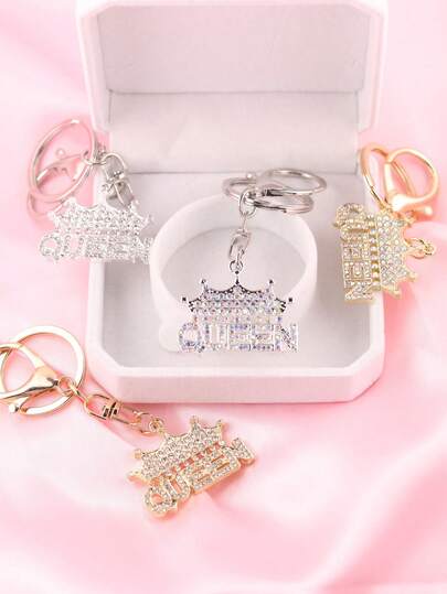 1/2pcs Fashion Crown "QUEEN" Keychain, Decorative Car Key Chain & Bag Charm