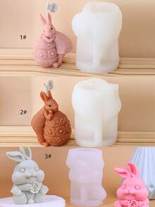 1个可爱兔子造型硅胶模具，可用于DIY、复活节 - 白色 - 查看 1