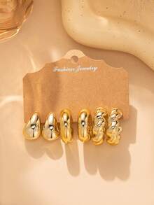 6-18 piezas Pendientes de aro en forma de C con textura de gota de agua, adecuados como regalos para fiestas y seres queridos - Dorado - Ver 2