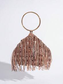 Fashionable & Elegant Rhinestone Tassel Decor Handbag, Evening Clutch - Champagne - View 4