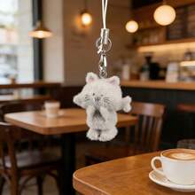 1/2Pcs Cute Flocked Cat Keychain, Mini Resin Cartoon Bag Charm, Backpack Pendant & Phone Strap, Easter Party Favors & Holiday Gifts - Multicolor - View 4