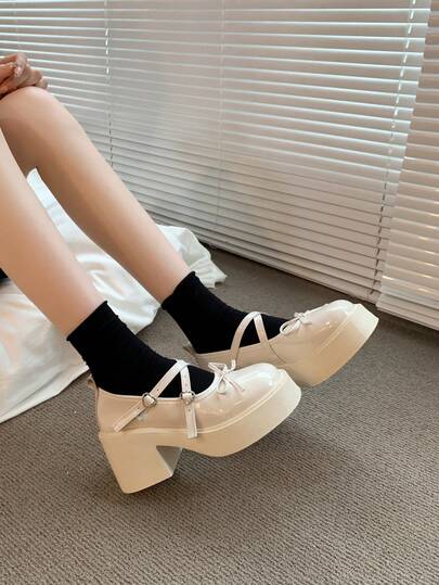 Giày Mary Jane cao gót đế dày kiểu Pháp, giày bít mũi đế xuồng cho phụ nữ nhỏ nhắn