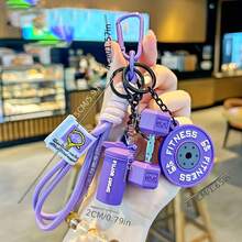 1 Set Personalized Fitness Barbell Dumbbell Keychain, Handmade Woven Gym Keychain Set Including Rope, Barbell, Dumbbell, Water Bottle, Keyring, Unisex - View 4