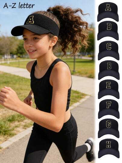 1PC Children 26 Letter Baseball Cap Knitted Design Style Kpop Fashion Cap Girls Boys Sun Hats High Ponytail Tennis Hat Sports Boys Running Golf Visor Cap Adjustable Elastic Hollow Top Style