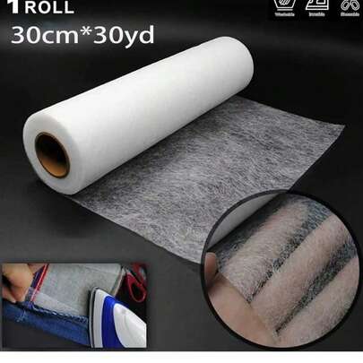 1 rollo de tela adhesiva, 11.8 pulgadas x 30 yardas, adhesivo de un solo lado, entretela para costura y manualidades para ropa, muñecas, bolsos, equipaje y decoración del hogar, fácil de cortar, lavable, transpirable, adhesivo fuerte, adecuado para costura, manualidades y proyectos DIY