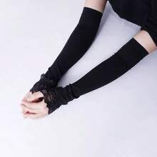 1 Pair Lace Trim Solid Color Fashionable Long Arm Sleeves, Suitable For Spring Outings, Cycling, Outdoor Activities, And Driving,Gloves,Party - Multicolor - View 6
