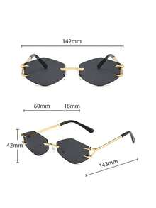 黑色和金色菱形复古时尚无框眼镜，男女通用，适合驾驶、度假、旅行、搭配时尚服饰，适用于任何场合。 - 黑色 - 查看 5
