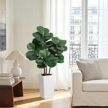 Künstlicher Geigenfeigenbaum (Ficus lyrata) in 120/150/180 cm Höhe mit weißem Übertopf, künstliche Topfpflanze, hohe künstliche Bodenpflanze für die Dekoration von Wohnzimmer, Büro oder Zuhause - 120cm - Übersicht 7