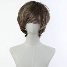 女士时尚合成假发，带空气刘海，短直发假发片 - 間色 - 查看 3