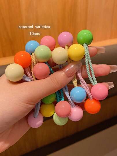 10pcs Random Color Sweet Style Button Hair Ties, Suitable For Daily Use Hair Accessories