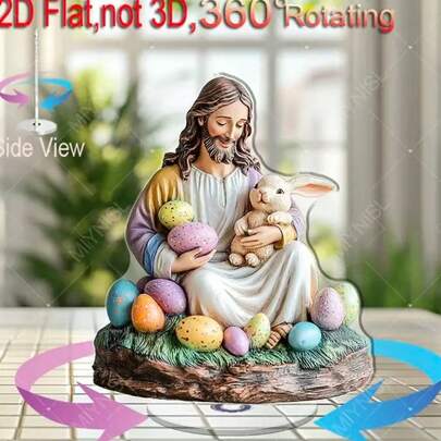 1件装2D亚克力旋转桌面装饰品，适用于办公桌和咖啡厅展示，适配多种房间类型，是春季、复活节、圣帕特里克节的理想之选。