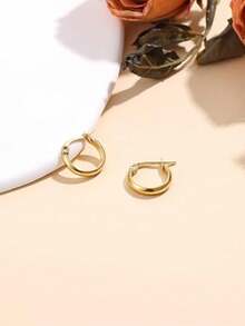 Pendientes hipoalergénicos de acero inoxidable chapados en oro de 14K, regalo para mujeres - Multicolor - Ver 3