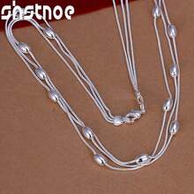 925纯银镀层三链光滑珠项链，女士蛇形链时尚订婚结婚饰品礼品 - 銀 - 查看 6