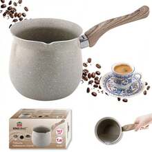 1.8L Large Capacity Multi-Function Turkish Coffee Pot, Marble Pattern Non-Stick Coating, Universal For All Stoves, Faux Wood Handle - Multicolor - View 2