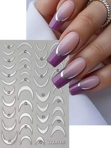 2PCS Gold Silver French-Style Nail Stickers With Rhinestones Curved Lines Strips Design Slider Nail Art Decals DIY Manicure Accessories Tool Nail Supplies - Multicolor - View 2