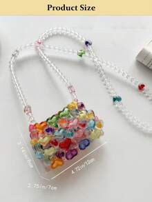 1pc Girls' Mini Heart Shape Beaded Square Bag Crossbody Bag, Cute Handmade Beaded Open Mouth Handbag, Fashionable Heart Purse, Colorblock Fashionable, Suitable For Festival Decoration Or Daily Wear Dressing Matching,  Perfect For Music Festival, Spring/Summer, Vacation Essentials, Perfectly Matching With Beach Accessories Women, Hottest Beach Bags For Women, Beach Necessities[US Local Warehouse]The Best Gift Choice, Birthday Gift - 彩色 - 查看 10