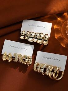 6-18pcs Water Drop Textured C-Shape Hoop Earrings, Suitable As Gifts For Holidays And Loved Ones - Gold - View 2