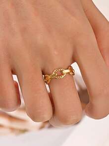 1pc 18K Gold Plated Stainless Steel Geometric Open Ring, Suitable For Women's Daily Wear, Holiday Gift - Gold - View 1