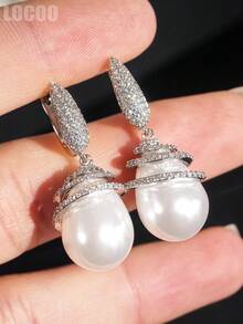 1 Pair Gorgeous Cubic Zirconia & Faux Pearl Drop Earring For Women For Wedding Engagement Anniversary Party Jewelry Valentine's Day Gift - 1# - View 5