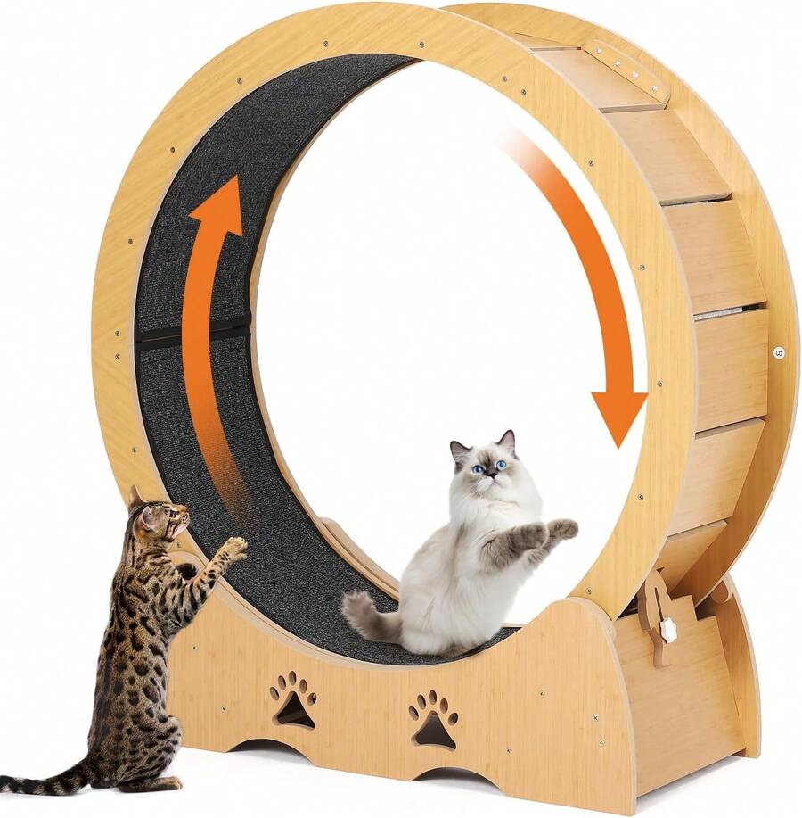 Beaully 34inch Cat Wheel Treadmill, Large Cat Exercise Running Wheel With Carpeted Runway, Fitness Weight Loss Device For Kitty's Longer Life - 原木色 - 查看 1