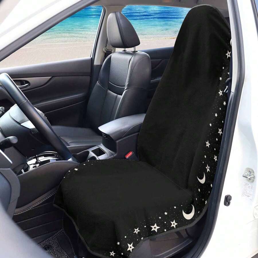 Star & Moon Print Car Seat Cover - Machine Washable Polyester, Fit For Most Vehicles, Perfect Gift For Men & Women, Bling, Easy Installation, Car Enthusiasts, Stylish Interior Accessory - 彩色 - 查看 1