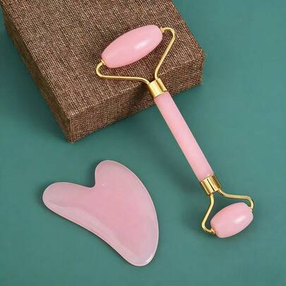 Jade Gua Sha Facial Massage Set, Includes Facial Roller And Gua Sha Board, Effectively Relieves Puffiness And Redness, Suitable For Both Men And Women