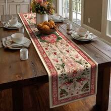 1PC European Vintage Phoenix Floral Table Runner Rectangular Dining Table Decor Cloth Red Green Symmetric Pattern Classic Plant Design Table Cloth Home Dining Table Runner - Multicolor - View 7