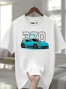 Camiseta de algodón 100% para hombre, de peso pesado |   Camiseta Blanca de Cuello Redondo con Gráfico de Auto Deportivo de Carreras, Camiseta Transpirable de Verano para Entusiastas del Automóvil y Uso Casual Diario, Ajuste Cómodo, Moda Urbana, Camiseta de Manga Corta, Construcción Duradera, para Amantes del Estilo Urbano - Blanco - Ver 2