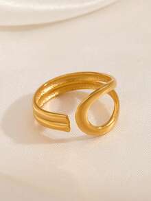 1pc 18K Gold Plated Stainless Steel Geometric Ellipse Open Ring, Suitable For Women's Daily Wear - Gold - View 4