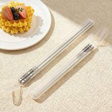 19/24cm 304 Stainless Steel Chopsticks With Cute Cartoon Pattern,Anti-Slip & Anti-Mold Chinese Chopsticks With Storage Box Portable Tableware ,Dishwasher Allowable, Suitable For Use In Kitchens, Travel, Picnics, Camping - View 1