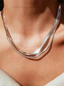 1 pieza Collar con cadena plana de acero inoxidable y estilo punk, chapado en oro de 18K, no se desvanece, versátil y liso, adecuado para hombres y mujeres - Multicolor - Ver 2